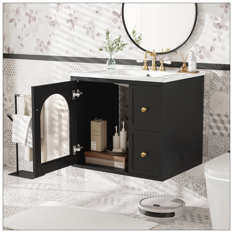 Meuble-lavabo 24 po avec lavabo en céramique, Noir
