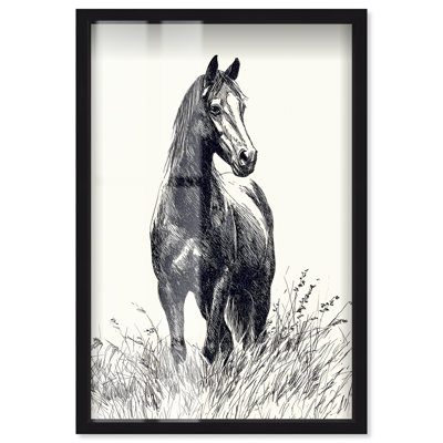 Grassy Steed IV Shadowbox Print Kitchen Wall Art by Art Remedy, Black Frame, 24 x 36