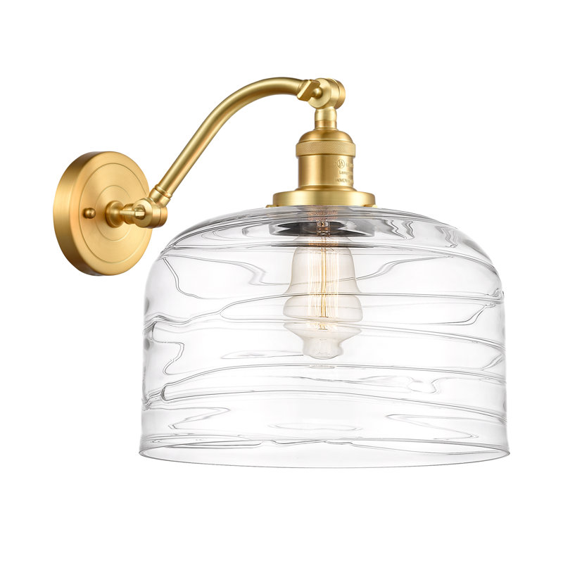 Applique murale 1 lumière 12 po Bell, Ampoule incandescente rétro 60 watts, Or satiné, Tourbillon déco transparent