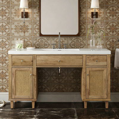 Meuble-lavabo de salle de bain avec lavabo, 2 portes, tiroirs à fermeture en douceur et plateau basculant