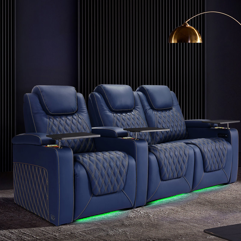 Rangée de sièges de cinéma maison en cuir fleur 7 couleurs pour éclairage supérieur à 3 places, Bleu