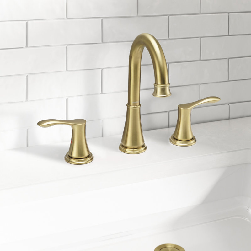 Robinet de salle de bain à 2 poignées avec drain escamotable en métal, Or brossé