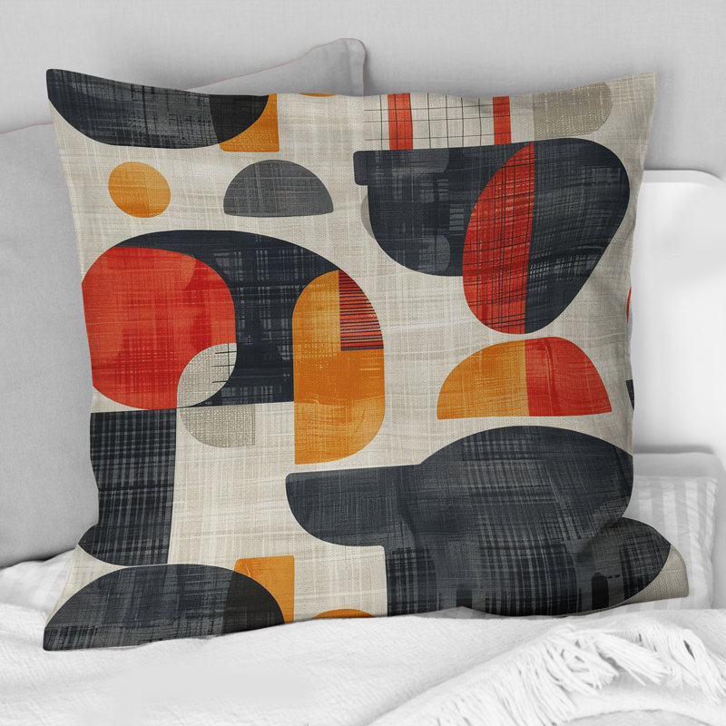 Coussin décoratif géométrique rouge et noir IV, H 16 po x l 16 po