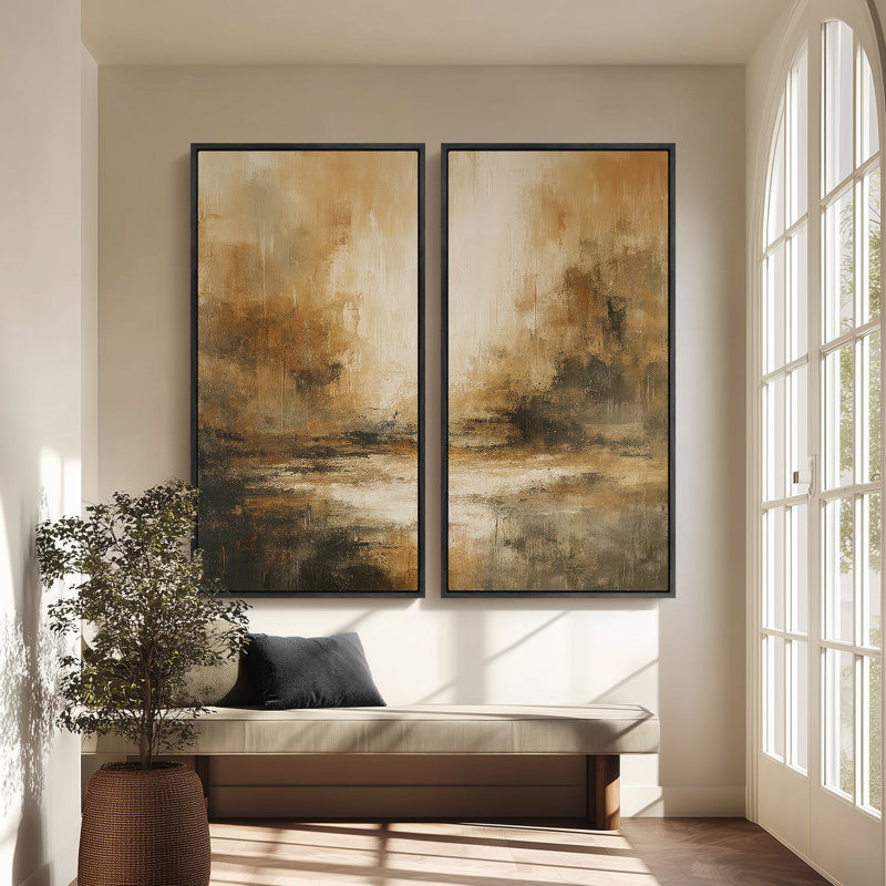 «Brown Dramatic Clouded Horizon», ensemble de 2 reproductions d'art murales encadrées sur toile 60 po x 30 po x 2 pièces