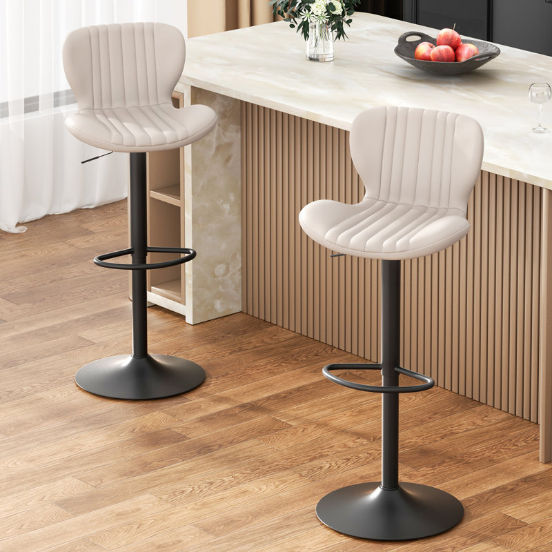Tabouret de bar réglable avec repose-pieds, tabouret de comptoir pivotant à 360 ° en métal, ensemble de 2, Brun clair 