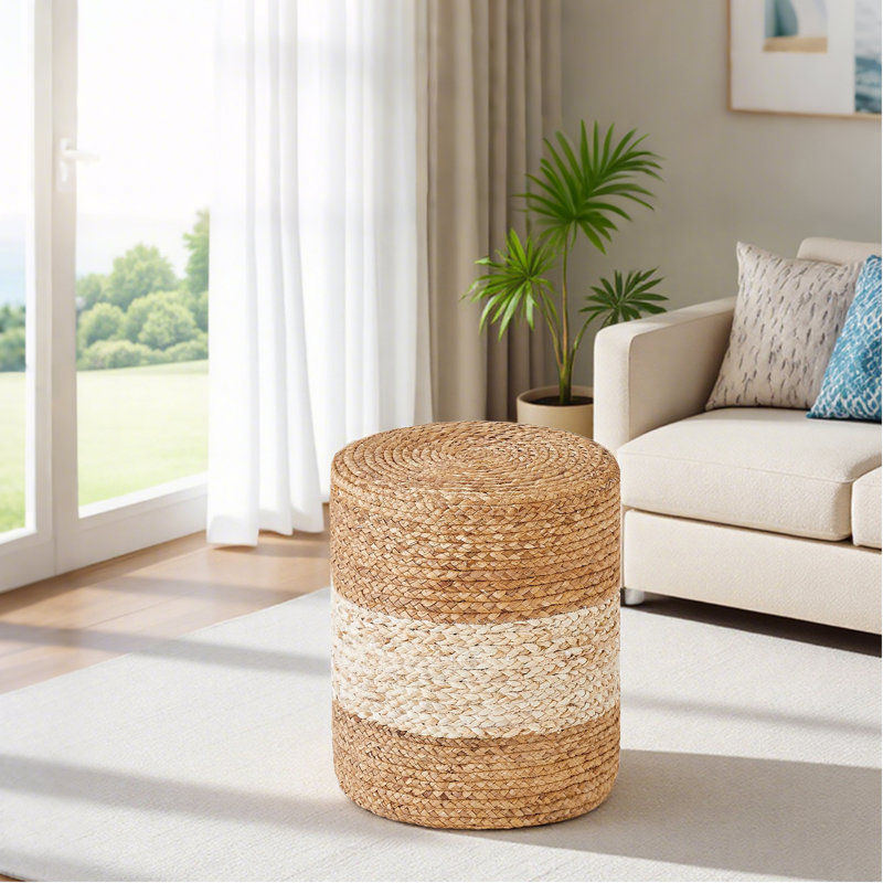 Upholstered Ottoman, White Jute