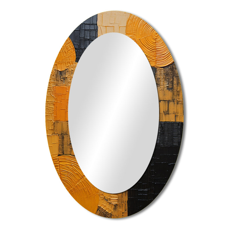 Artistique jaune poterie - Miroir décoratif géométrique ovale sur métal, 36 po x 24 po