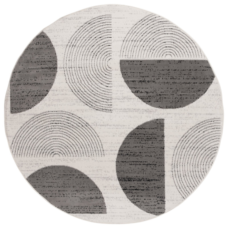 Tuy Temple Bcf/Jute/Latex/Overlock Geometric Rug in Ivory/Grey, Round 6'7"