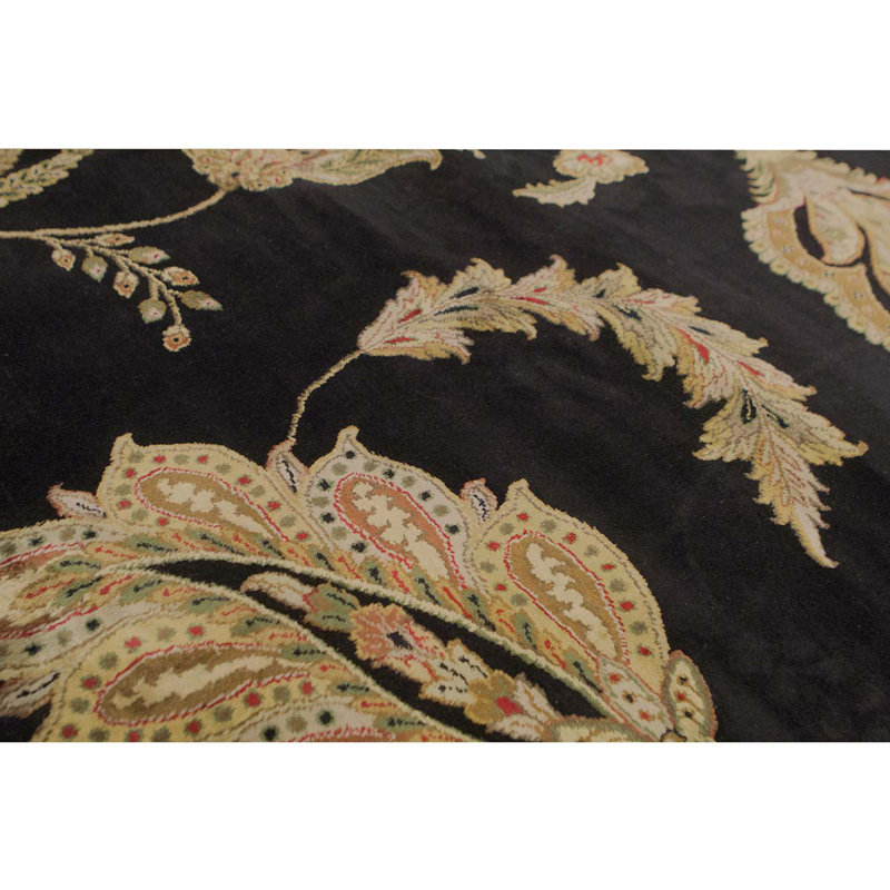 Tapis noir / or / beige noué à la main de conception unique 8 pi 1 po x 10 pi 1 po