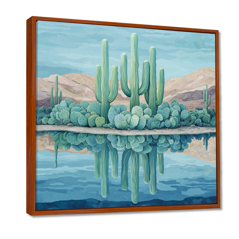 Marelya cactus et l'oasis du désert I - art mural cactus, H 36 po x l 36 po, Impression encadrée flottante, Brun