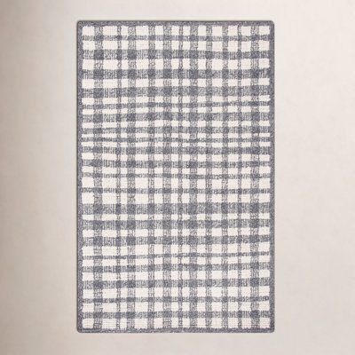Ivory Black Hand-Tufted Plaid Rug