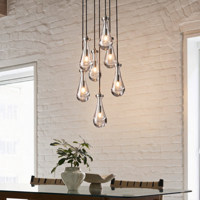 7-Light Nickel Modern Glass Teardrop Chandelier Pendant Light for Living Room&Kitchen
