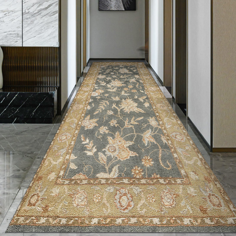 Hand Knotted Oriental Area Rug in Medium Blue/Beige, Runner 3' x 22'