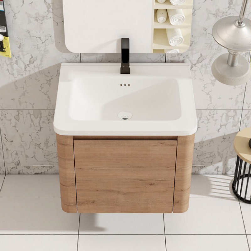 Meuble-lavabo flottant mural de 24 po avec lavabo en céramique, porte à fermeture en douceur et armoire de rangement, meuble-lavabo moderne en contreplaqué ORVICA