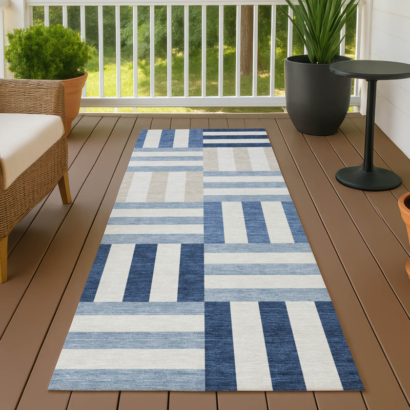 Machine Washable Indoor/Outdoor Aten ACN2332 Geometric Rug, Runner 2'3" x 7'6"