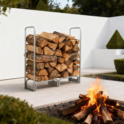 Firewood Rack with Oxford Waterproof Half Cover, Indoor/Outdoor Log Storage Rack, Wood Pile Holder Stacker Organizer for Fireplace, Patio, Fire Pit, Backyard