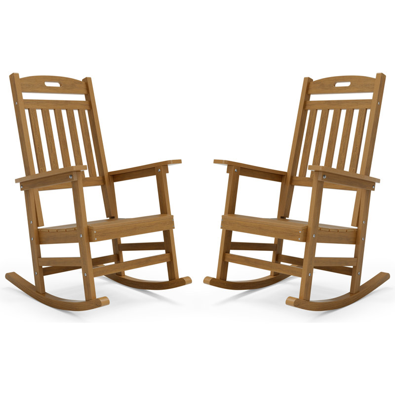 Outdoor Rocking Chairs set of 2, Patio All Weather HIPS Rocker for Lawn, Garen, Porch, Brown