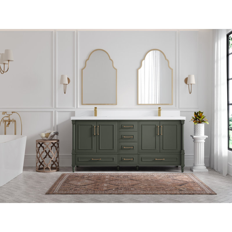 Aberdeen 72'' Double Bathroom Vanity with Quartz Top, White