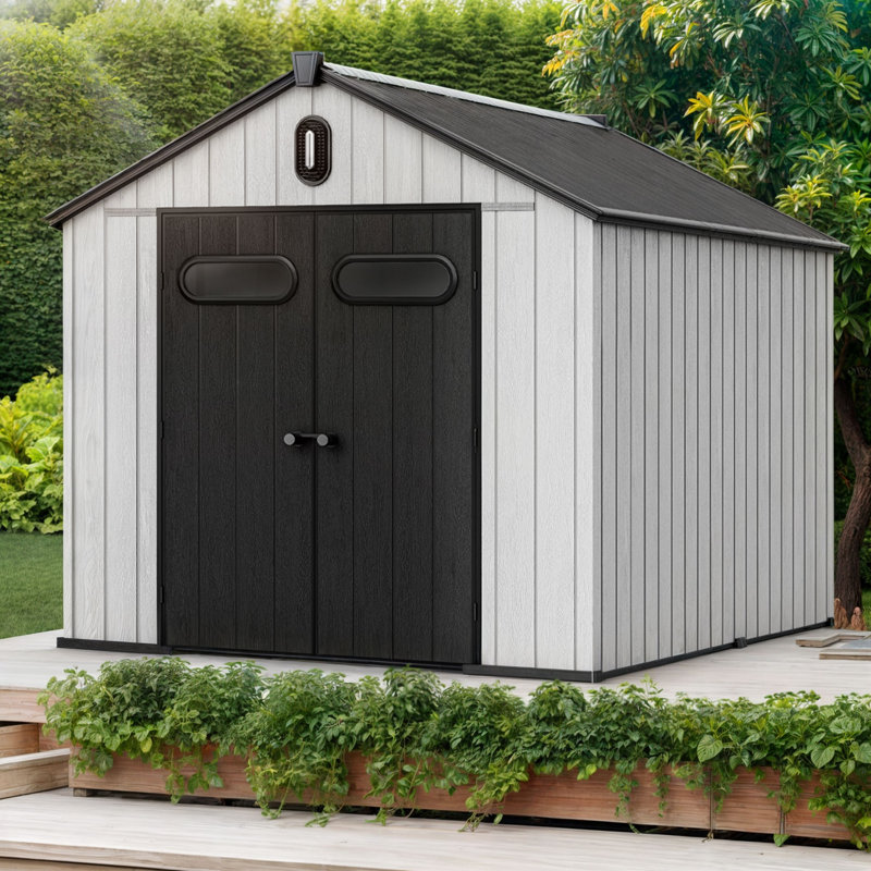 Double Door Outdoor Resin Storage Shed, 95"H x 91"W x 114.6"D