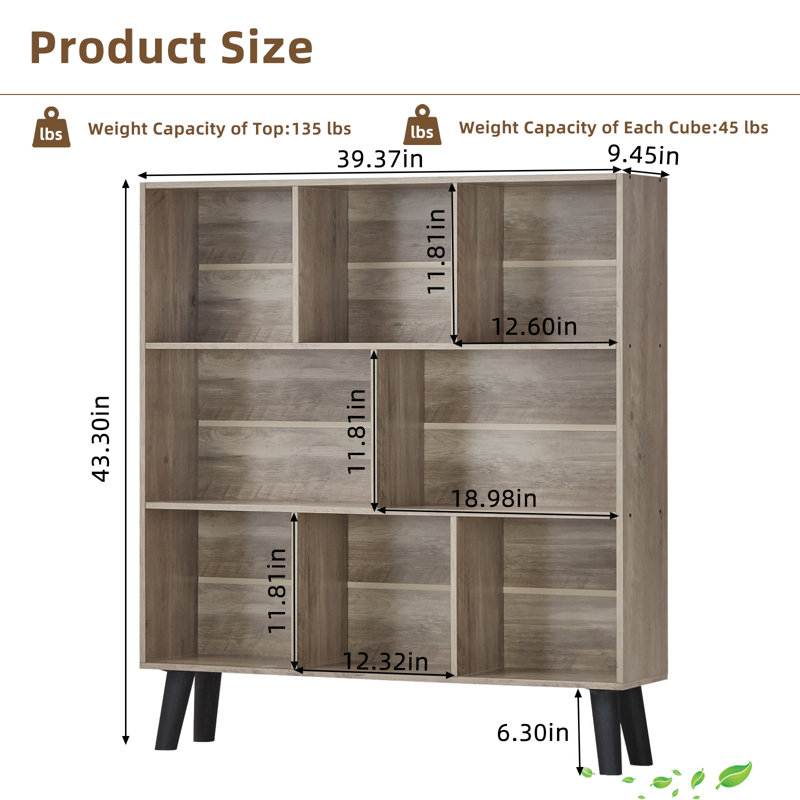 8 Cube Book Shelf,3 Tier Bookshelf With Legs, Modern Open Storage Organizer,Boho Bookcase,Display Cabinet Shelf Free Standing Bookshelves For Bedroom,Living Room,Office