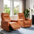 Fauteuil inclinable électrique en cuir véritable à deux moteurs avec appui-tête réglable, accoudoirs évasés et inclinaison zéro gravité à 170 ° (ensemble de 2)