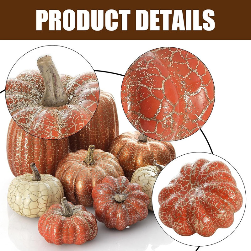 Ensemble de 8 citrouilles décoratives 8 pièces - Mousse craquelée métallique