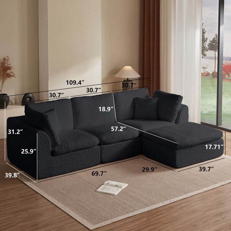 Canapé modulaire 3 places 3 places, Chenille noir