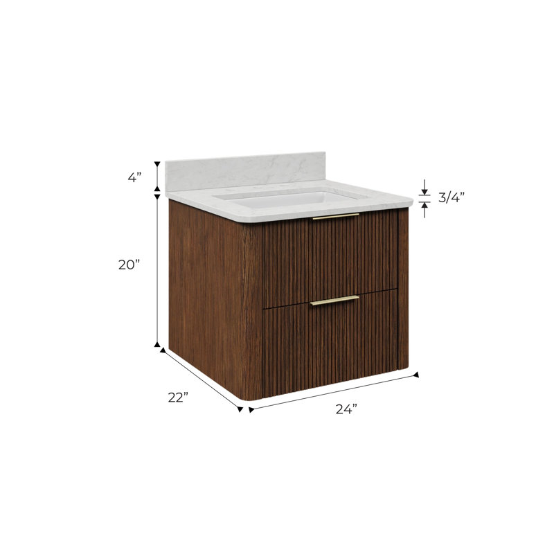 Eureka 24 In. Single Rectangle Sink Floating Bathroom Vanity with Cultured Marble Top in Truffle Oak, 24"