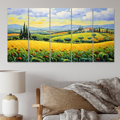 Vangogh Rolling Hills II - Vangogh Wall Art Living Room - 5 panneaux égaux