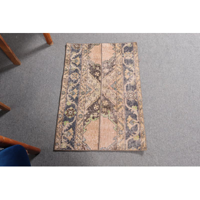 Vintage Patchwork Turkish Rug - Small Luxury Antique Wool Area Rug for Bathroom in Brown