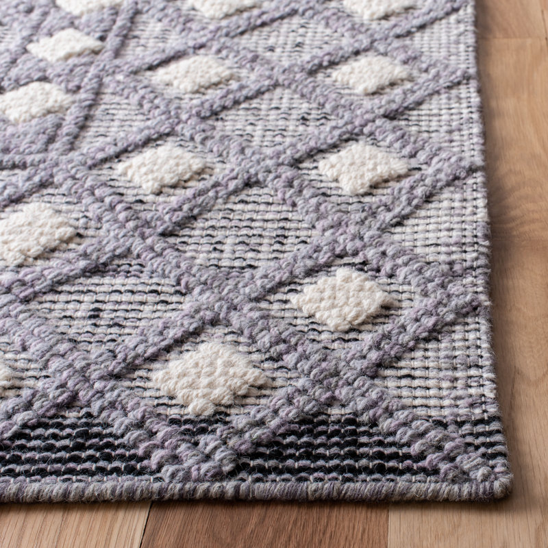 Seguin Natura Hand Woven Wool/Cotton Geometric Rug in Gray, Rectangle 3' x 5'