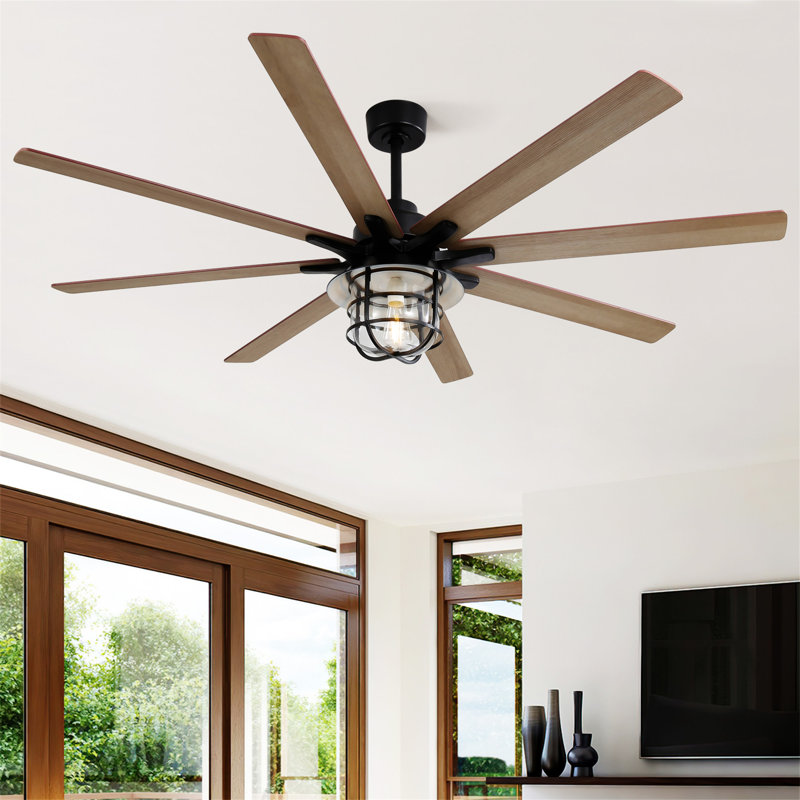 Modern 66 Inch Ceiling Fan With 6 Speed Wind 8 Blades Remote Control Reversible DC Motor With Light