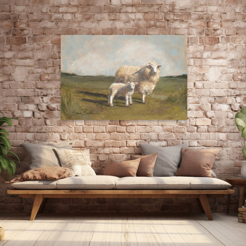 «Sheep in the pasture II», art contemporain contemporain, H 40 po x l 60 po