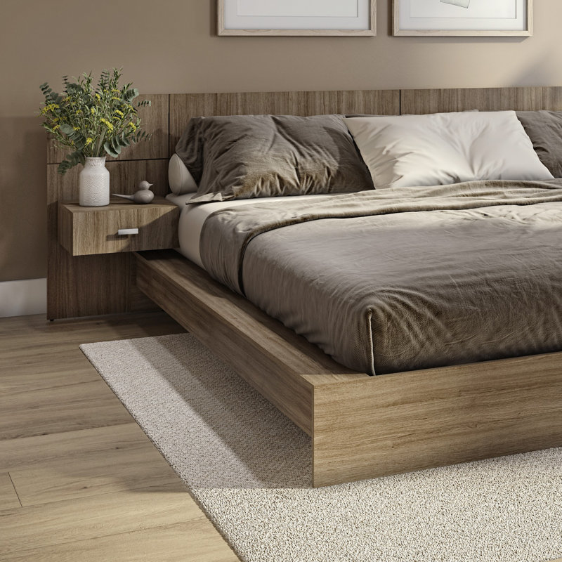 Zen Omega Bedroom - Platform Bed with Headboard and Nightstands (2) – Easy Assembly, No Box Spring Required, Brown, King