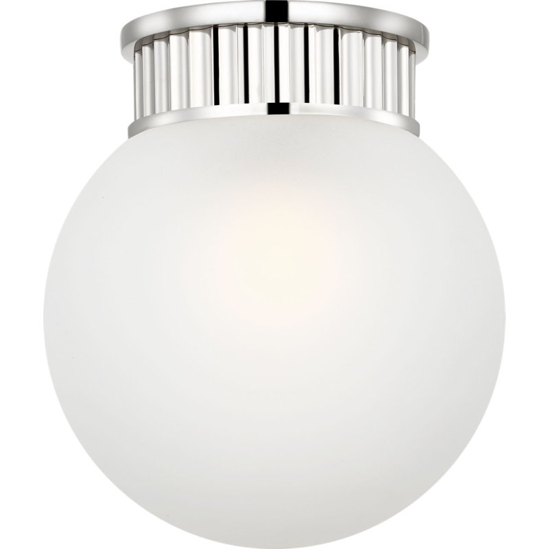 Cavill Flush Mount with White Glass, Polished Nickel, 8.5" H x 7.5" W x 7.5" D