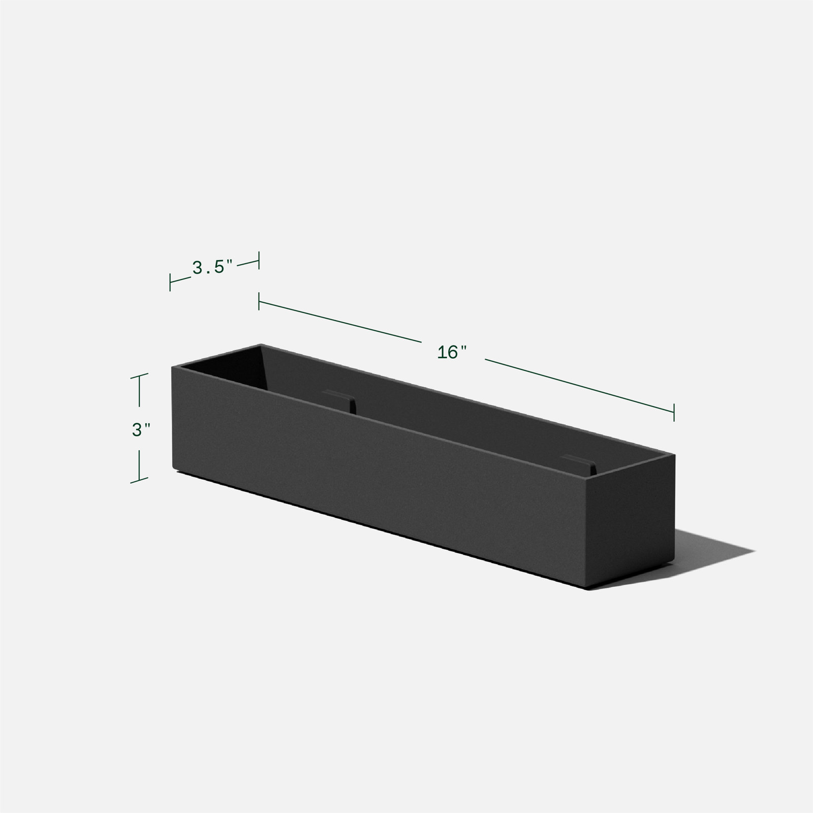 Geo Series Plastic Planter Box, Black, 3" H x 16" W x 3.5" D, Set of 2