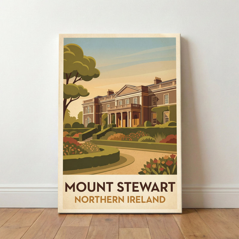 Mount Stewart, Northern Ireland - Romantic Travel Poster Of Historic Gardens And Stately Home. Giclee Print On Wrapped Canvas. Wall Art, Home Decor - Parks & Gardens, Northern Ireland - Wrapped Canvas Print