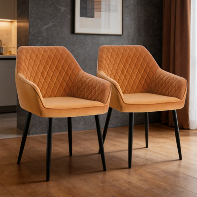 Upholstered Velvet Dining Chairs with Armrests & Diamond Tufting