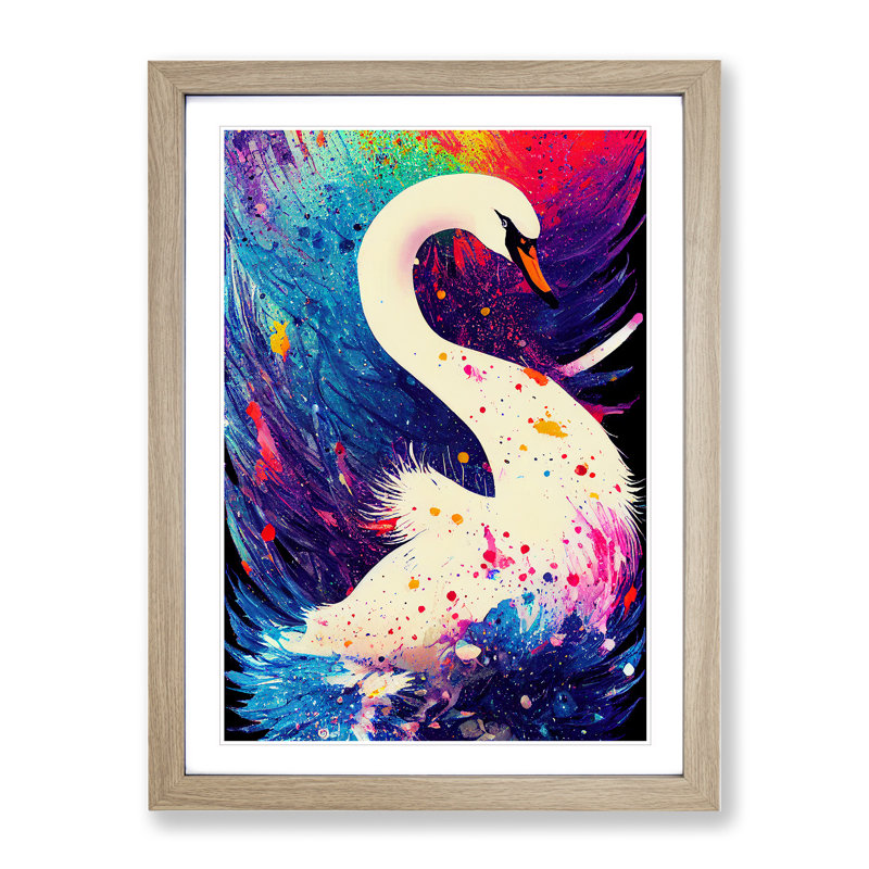 Swan Paint Splash - Single Picture Frame Print, Oak Framed, 34cm H x 25cm W x 2cm D