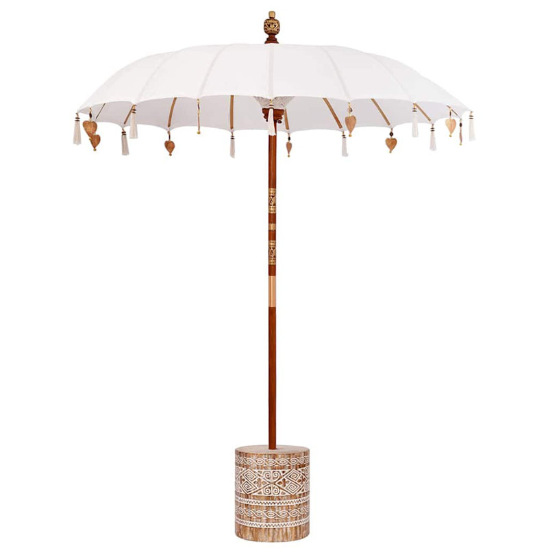 Balinese Parasol Cream Cotton, Solid Wood, 260cm H x 185cm W x 185cm D