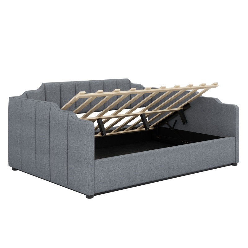 Lit de jour rembourré avec rangement inférieur, Gris