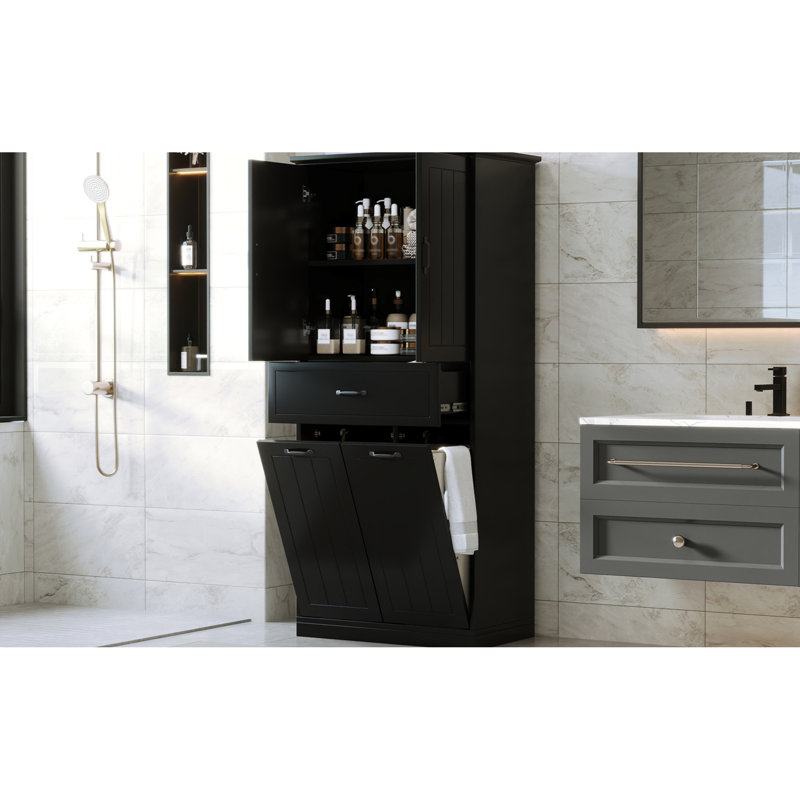 Rangement de salle de bain noir avec portes - 2 chiffons et tiroir pour unité fonctionnelle, Noir
