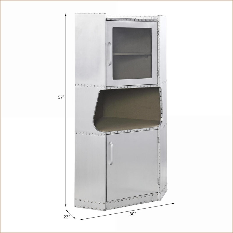 Armoire 2 portes avec 1 tablette interne, finition argent brossé, H 57 po x l 30 po x P 22 po | Bois et métal | Industriel
