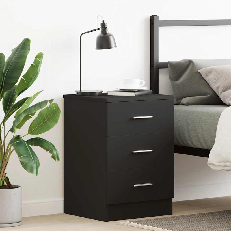 38cm W Manufactured Wood Bedside Table, Black, Set of 1