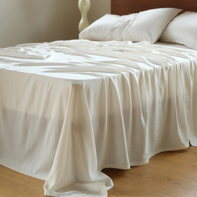 Ensemble de draps en lin double point européen, Crème, Ensemble de draps pour lit très grand californien