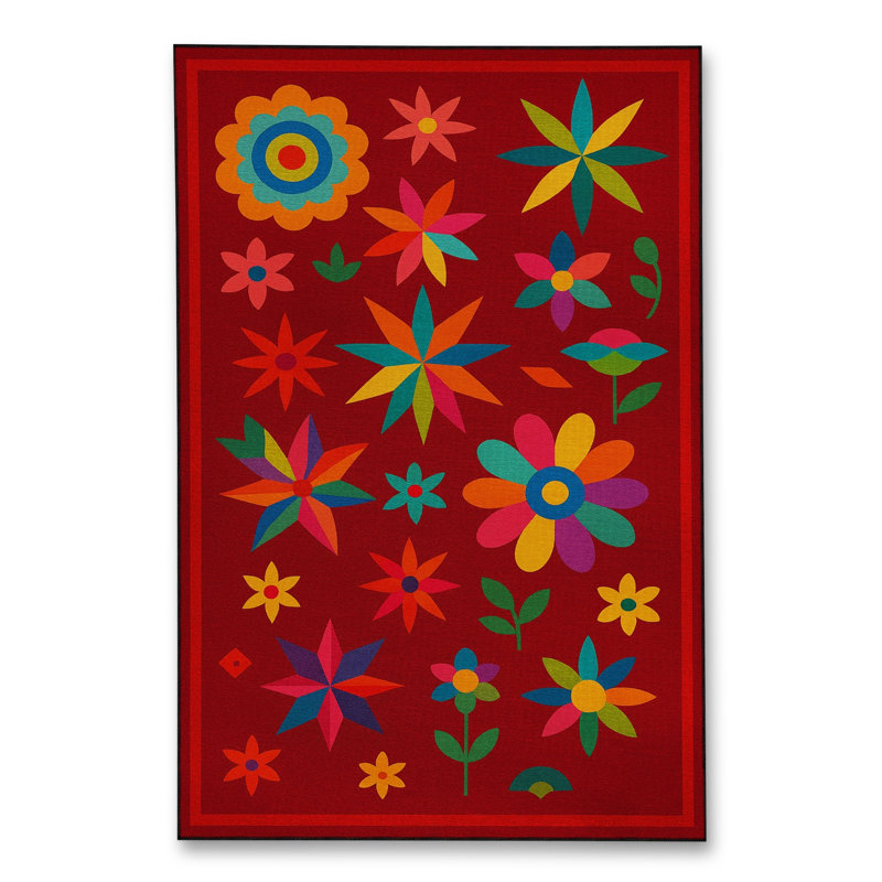 MOSSO Green Floral Washable Woven Backing Area Rug, 2'4" x 3'11"