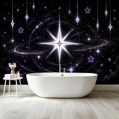 Peel and Stick Wallpaper Wall Mural Elegant Cosmic Starry Night Shimmering Galaxy Radiant Stars Wall Art Self Adhesive and Removable