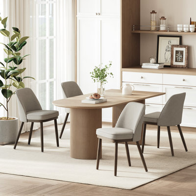 Modern Upholstered Dining Chair with Curved Back and Solid Wood Legs