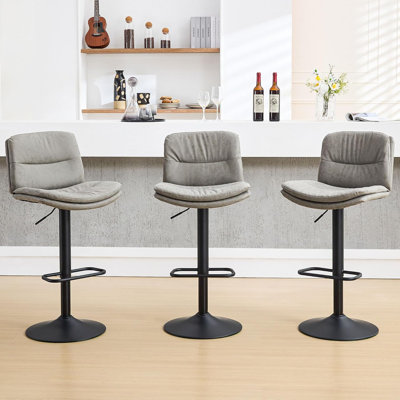 Double-Layer Upholstered Adjustable Swivel Bar Stools with Ergonomic Back (Set of 3)