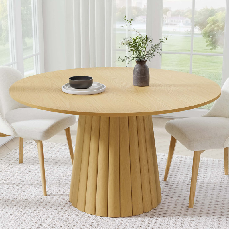 Solid Wood Dining Table Round Pedestal Kitchen Table, Oak, 30”H x 52”L x 52”W